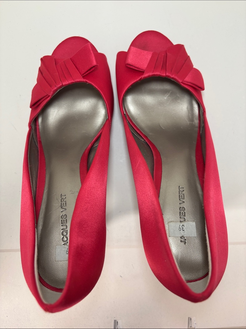 Red Satin Peep-Toe Heels with Bow Accent party occasion, trendy chic date night - Picture 6 of 6
